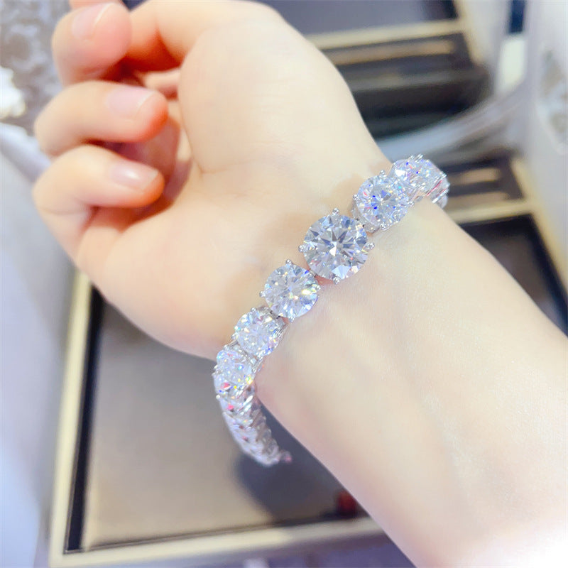 Moissanite Tennis Bracelet for Women, Round Four-Prong Full Stone Bracelet, 15cm 16cm 17cm 18cm product image