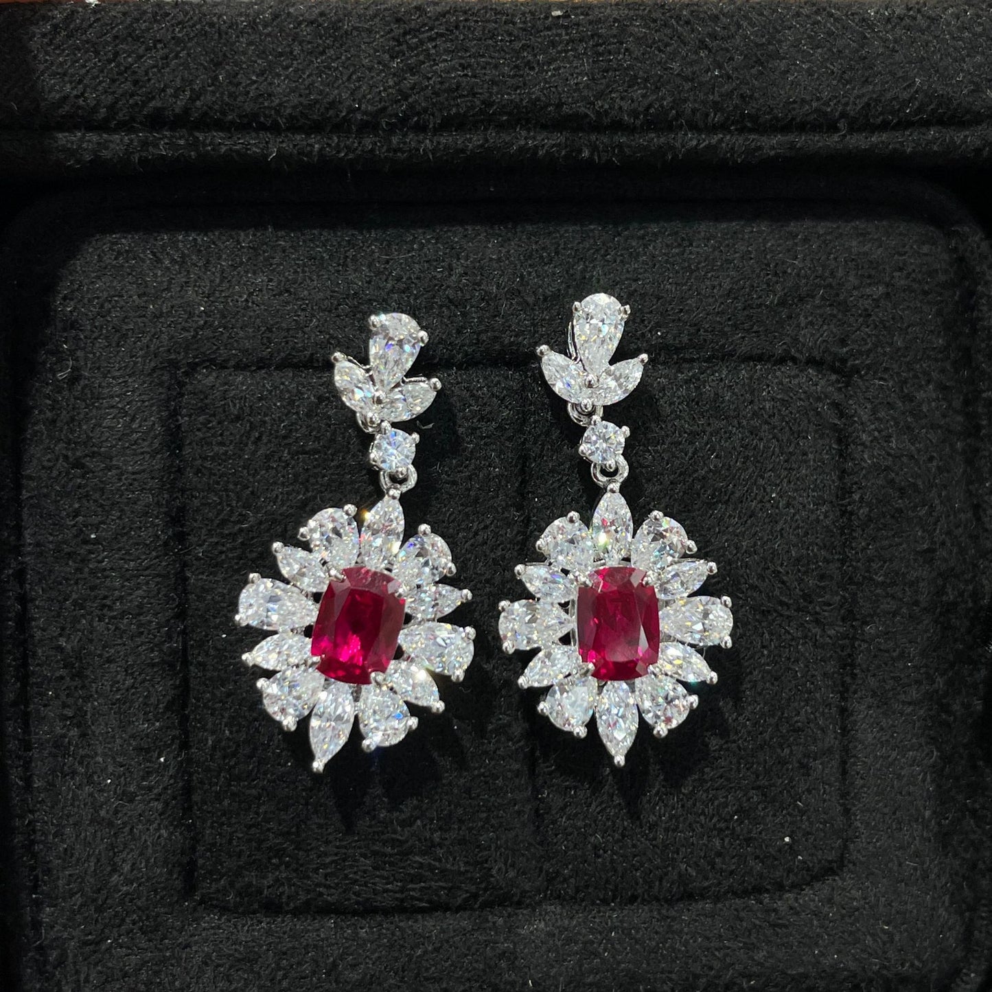 18K Gold-Plated Floral Drop Earrings with Colored Crystal Center product image
