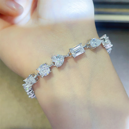 Moissanite Tennis Bracelet for Women, Mixed Shape Full Stone Bracelet 16cm 17cm 18cm