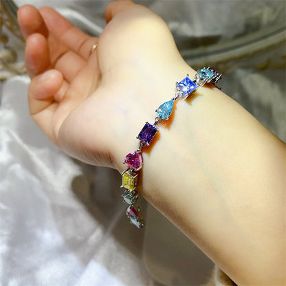 Colorful Irregular Stone Tennis Bracelet for Women, Full Link Bracelet in 16cm 17cm 18cm