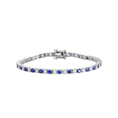 925 Silver Blue Stone Tennis Bracelet, Dainty Cultured Sapphire Bracelet for Women, Everyday Stackable Wrist Jewelry