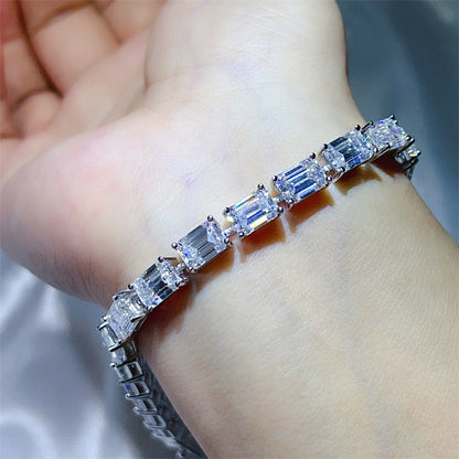 Emerald Cut Moissanite Tennis Bracelet for Women, Full Stone Link Bracelet 17cm 18cm 19cm 20cm