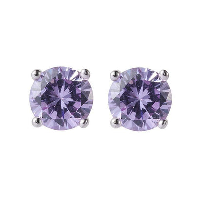 S925 Moissanite Stud Earrings, Classic Four-Prong Round Earrings for Women, Colored and White Stone Options