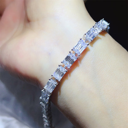 Emerald Cut Moissanite Tennis Bracelet for Women, Full Stone Link Bracelet 17cm 18cm 19cm 20cm