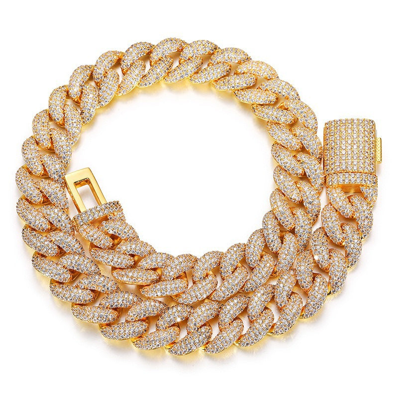 Iced Out Cuban Link Chain Necklace Bracelet Set for Women Men, Round Cubic Zirconia Geometric Hip Hop Jewelry product image