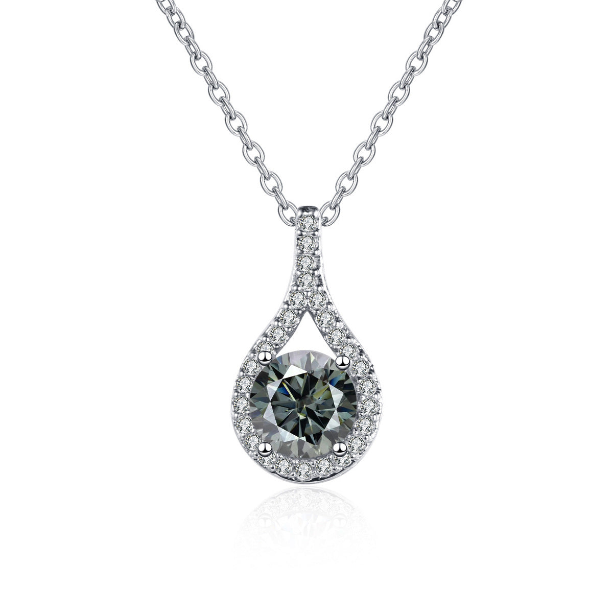1ct S925 Silver Moissanite Teardrop Pendant Necklace, Box Chain, Color Options product image