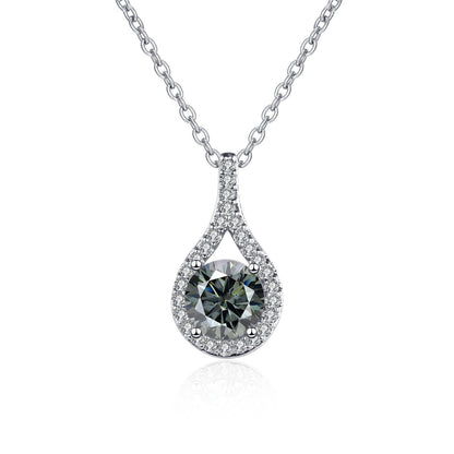 1ct S925 Silver Moissanite Teardrop Pendant Necklace, Box Chain, Color Options