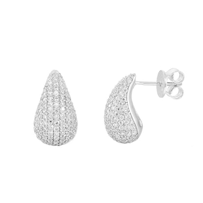 Iced Out Moissanite Teardrop Stud Earrings for Women and Men in Gold Tone or White Platinum Tone