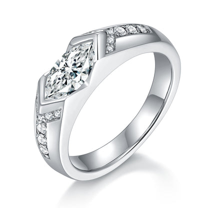 1 Carat Marquise Moissanite Ring, Black White Contrast, 18K Gold-Plated Unisex Ring