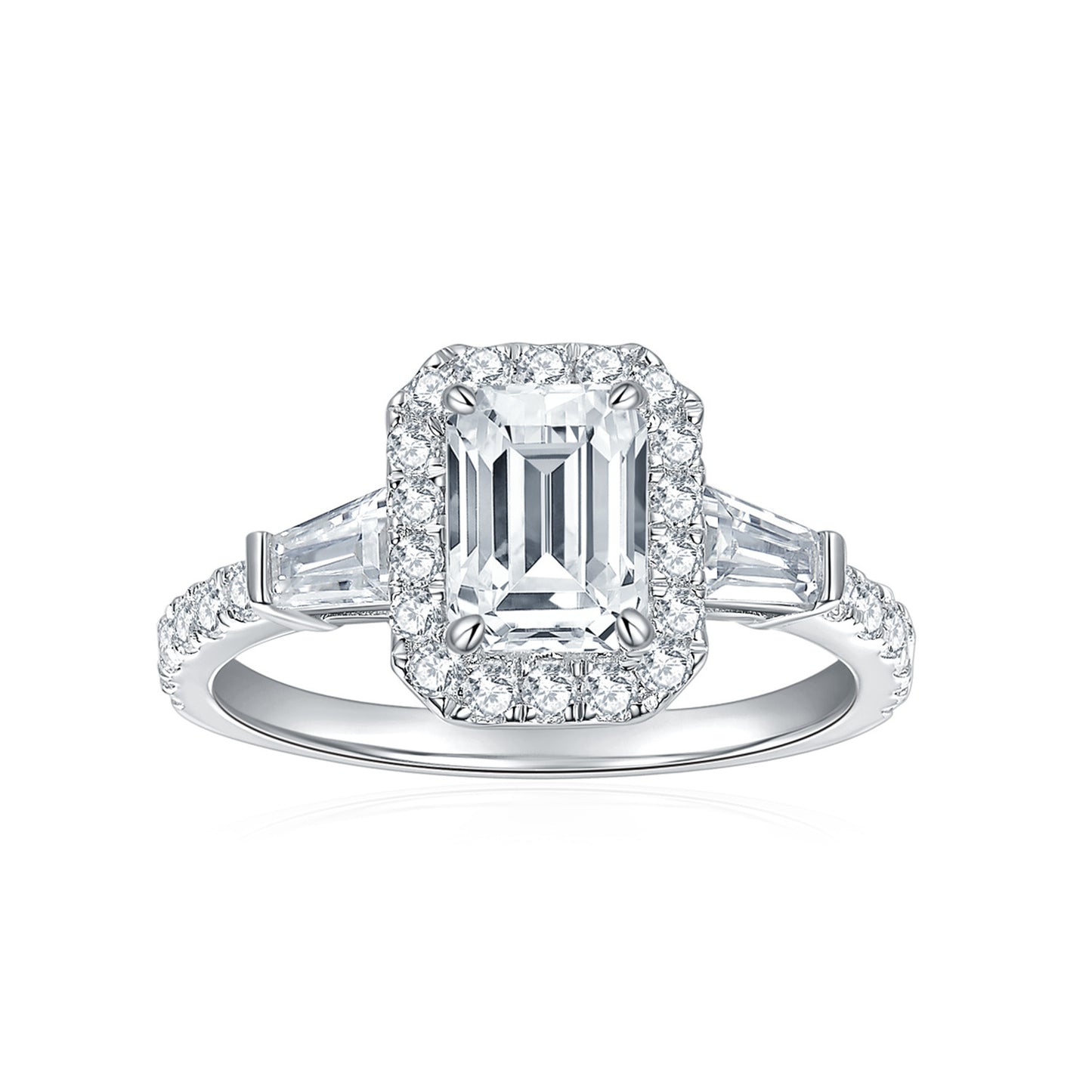 Emerald Cut Moissanite Halo Ring for Women, Engagement Ring, Promise Ring product image