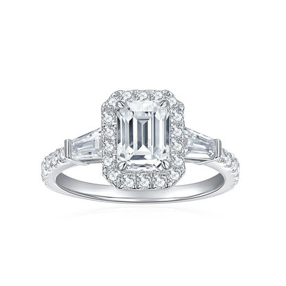 Emerald Cut Moissanite Halo Ring for Women, Engagement Ring, Promise Ring
