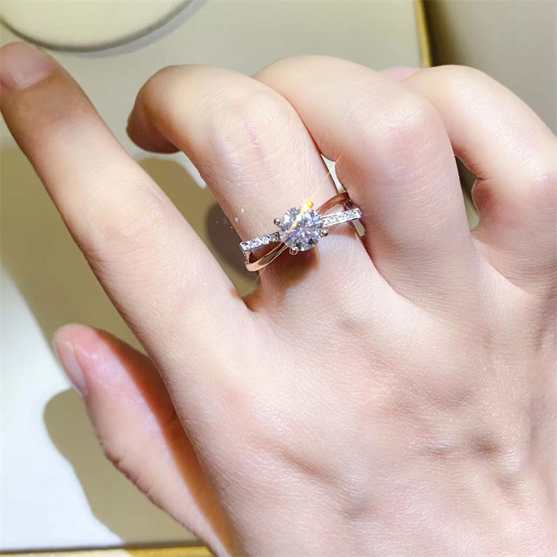 1 Carat Moissanite Ring for Women, U Shape Engagement Ring with White, Red or Blue Center Stone