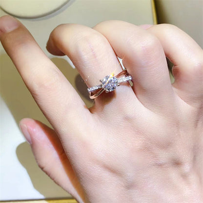 1 Carat Moissanite Ring for Women, U Shape Engagement Ring with White, Red or Blue Center Stone
