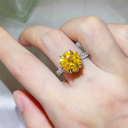 Oval Cut Yellow Moissanite Ring for Women, Pavé Band Engagement Ring, 1 Carat 2 Carat 3 Carat 5 Carat Statement Ring