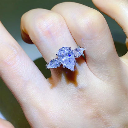 Pear Cut VVS1 Moissanite Ring for Women - 1 Carat, 2 Carat, 3 Carat Three-Stone Engagement Ring