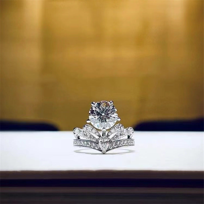 Crown Moissanite Ring for Women, Floral Halo Engagement Ring, 1 Carat Promise Wedding Ring product image