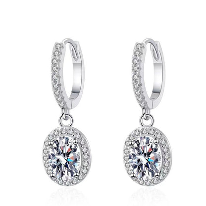 Moissanite Halo Drop Hoop Earrings for Women, Emerald Cut Pear Heart Oval Dangle Earrings