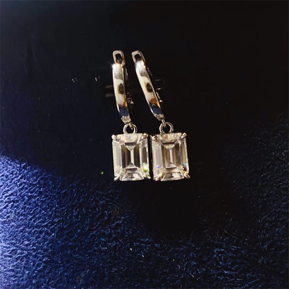Emerald Cut VVS Moissanite Drop Hoop Earrings