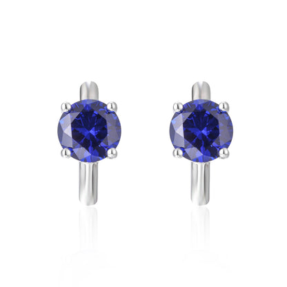 S925 Hoop Earrings for Women, Round Blue Red Stone, 18K Gold Plated