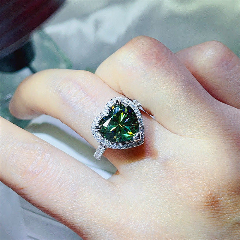 Green Heart Moissanite Halo Ring for Women, 1 Carat or 5 Carat Engagement Style Ring product image