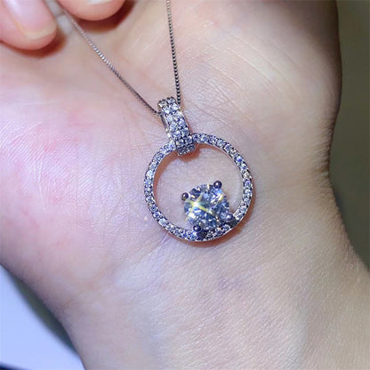1 Carat Moissanite Circle Pendant Necklace for Women, Pavé U-Shaped Clavicle Chain