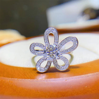 Moissanite Flower Ring for Women, 1 Carat Floral Engagement Ring, Promise Wedding Ring