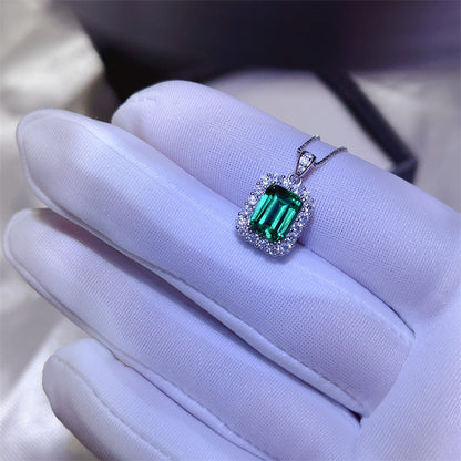 Emerald Green Halo Jewelry Set for Women, Rectangular Pendant, Stud Earrings and Ring, Minimal Everyday Gift Style
