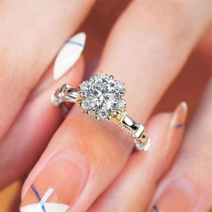 Moissanite Solitaire Ring with Pavé Band and Heart Basket Accent