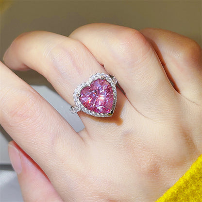 Pink Heart Moissanite Halo Ring for Women – 1 Carat, 2 Carat, 5 Carat Engagement Ring