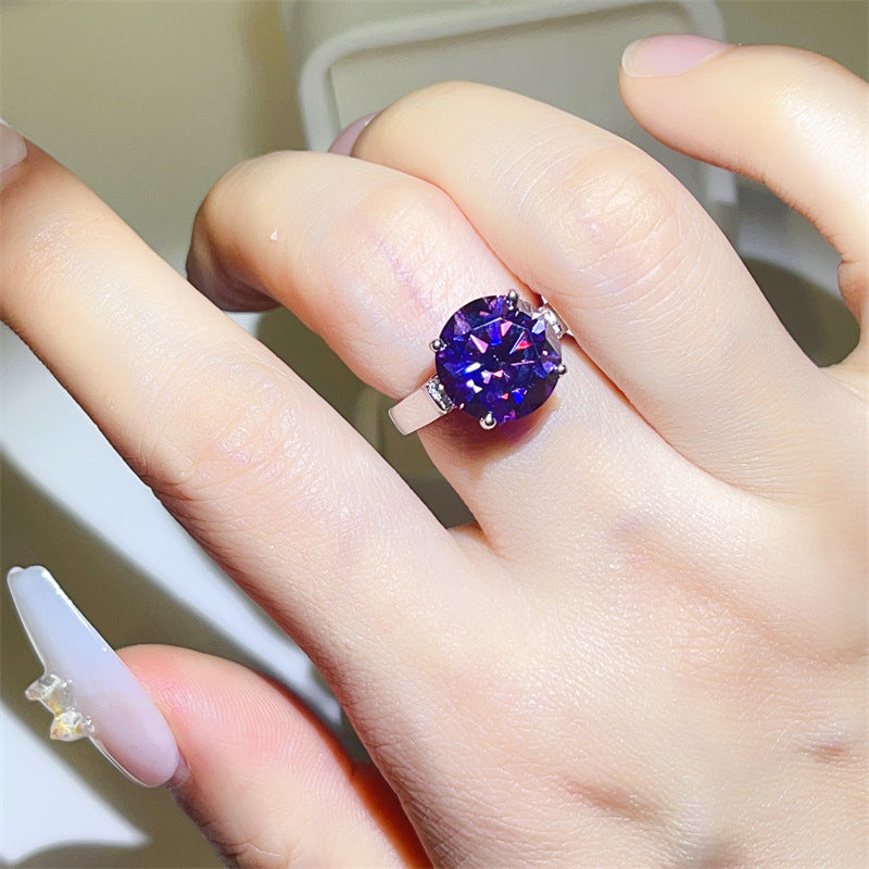 Purple Moissanite Ring for Women, Round Four-Prong Solitaire Engagement Ring, 1 Carat 2 Carat 3 Carat 5 Carat product image