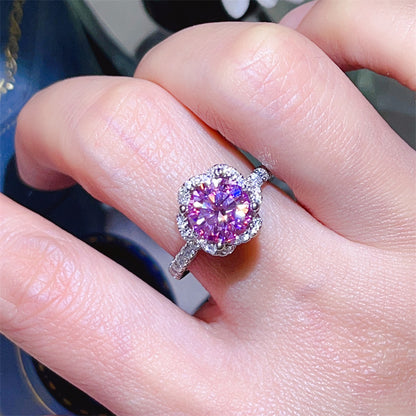 Pink Moissanite Halo Ring for Women, Rose Bloom Engagement Style Ring, 1 Carat or 2 Carat, Sizes 9-20