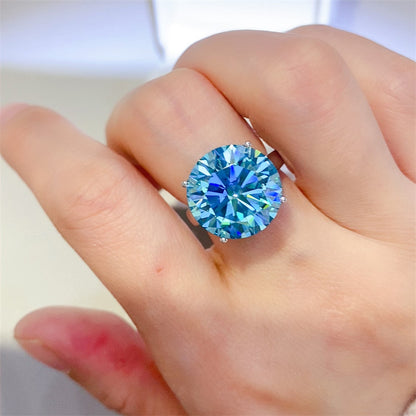 Blue Moissanite Solitaire Ring for Women, Four-Prong Engagement Style Ring, 1 to 10 Carat Look, U-Shaped Band