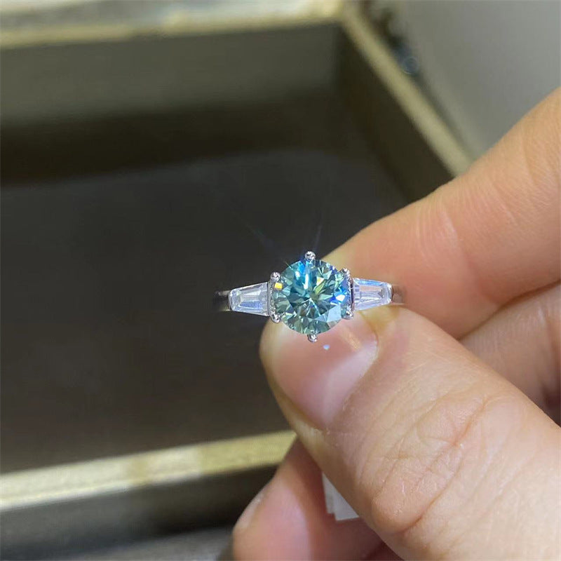 1 Carat Green VVS Moissanite Ring for Women, Geometric Solitaire Engagement Ring product image