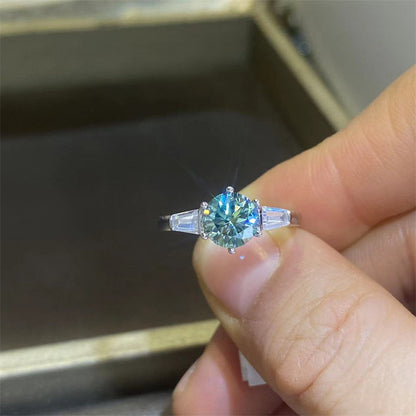 1 Carat Green VVS Moissanite Ring for Women, Geometric Solitaire Engagement Ring