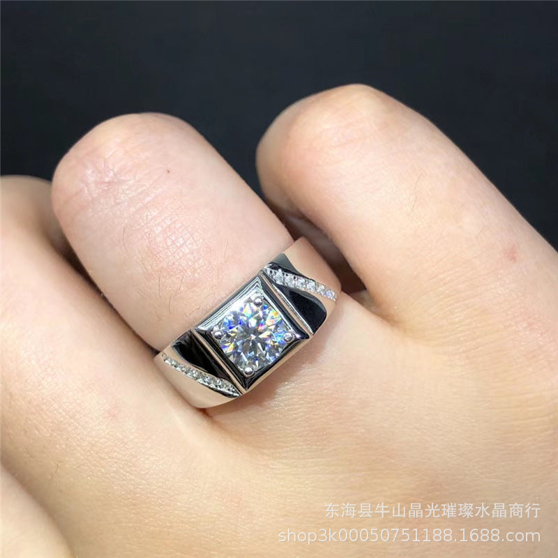 Men’s Moissanite Ring Square Halo Wedding Ring Wide Band Promise Ring product image