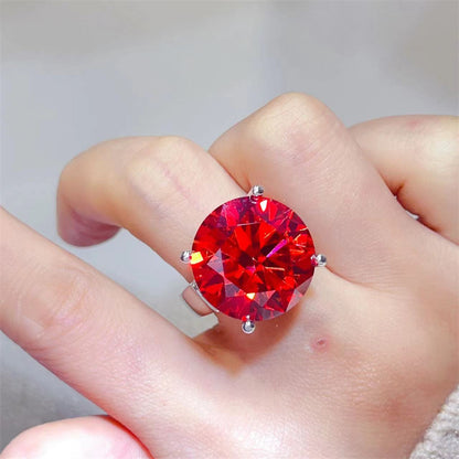 Red Moissanite Ring or Pendant Necklace for Women, Round Cut Statement Jewelry, 1 to 20 Carat Style Options