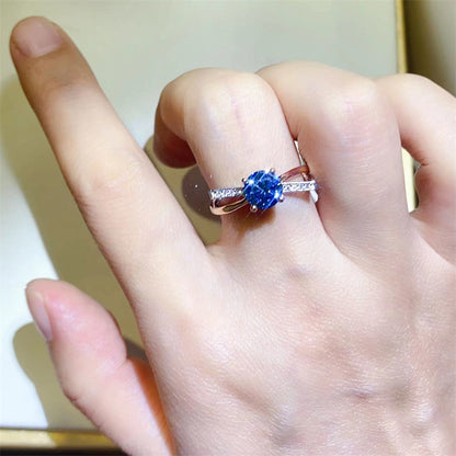 1 Carat Moissanite Ring for Women, U Shape Engagement Ring with White, Red or Blue Center Stone