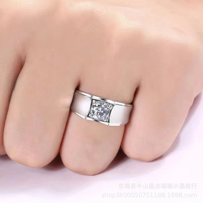 Men’s Moissanite Ring Square Halo Wedding Ring Wide Band Promise Ring product image