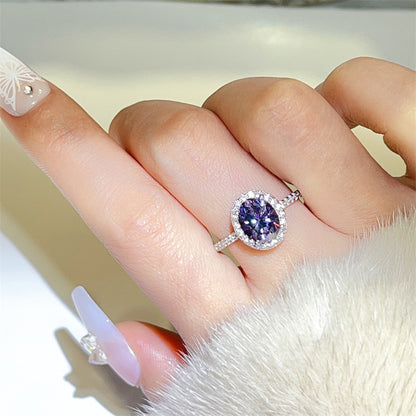 Purple Oval Moissanite Halo Ring for Women, 1 Carat 2 Carat 3 Carat Engagement Ring Style