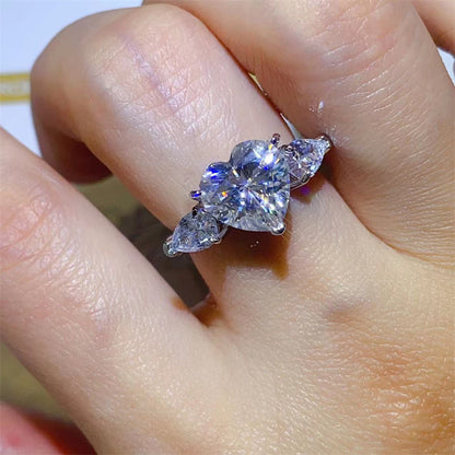 Heart Cut Moissanite Ring for Women, D Color VVS1 Engagement Ring, 1 Carat 2 Carat 3 Carat Promise Ring
