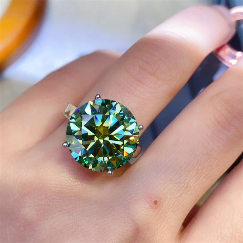 Green Round Cut Moissanite Ring for Women, Solitaire Engagement Ring, 1 Carat 5 Carat 10 Carat product image