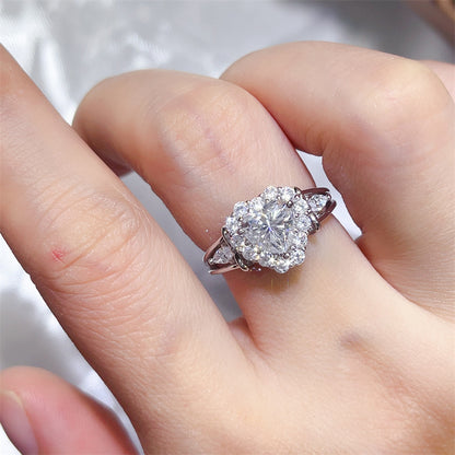 1 Carat Heart Cut Moissanite Halo Ring for Women – Geometric Engagement, Promise or Wedding Ring