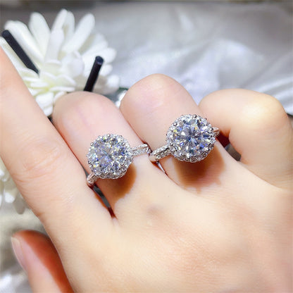 Moissanite Halo Engagement Ring for Women, U-Shaped Geometric Wedding Ring, 1 Carat 2 Carat 3 Carat Ring