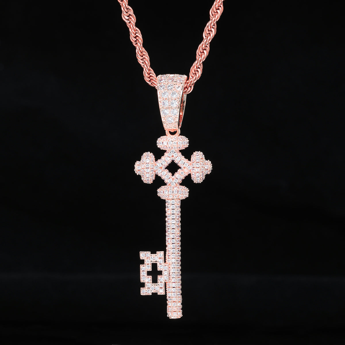 Unisex Hip Hop Key Pendant Necklace, Rope Chain Geometric Zircon Charm product image