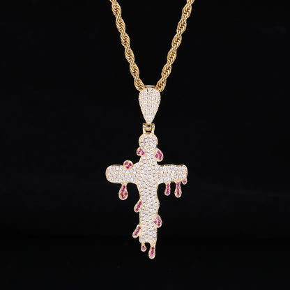 Iced Out Cross Pendant Necklace for Men, Rope Chain Hip Hop Drip Pendant Jewelry