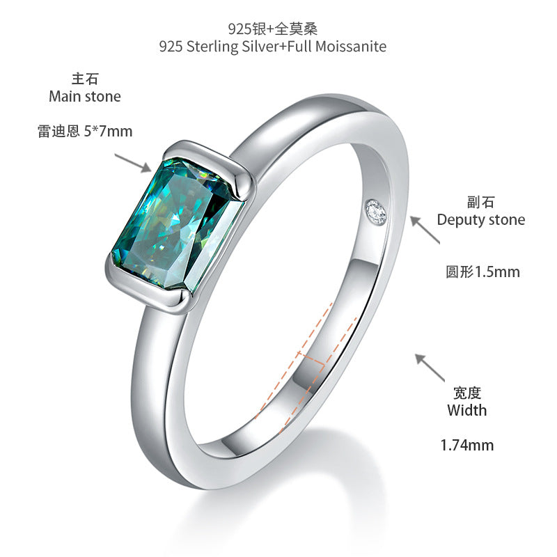 Green Radiant Cut Moissanite Ring for Women, S925 Silver 18K Gold Plated Promise Ring product image
