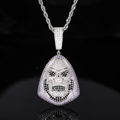 Iced Out Skull Pendant Necklace for Men - Hip Hop Copper Jewelry with Cubic Zirconia Rope Chain
