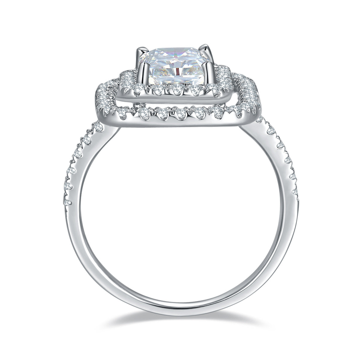 2 Carat Radiant Cut Moissanite Double Halo Ring, 925 Silver 18K Gold Plated product image