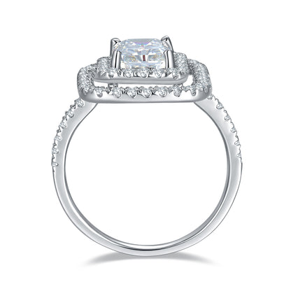 2 Carat Radiant Cut Moissanite Double Halo Ring, 925 Silver 18K Gold Plated
