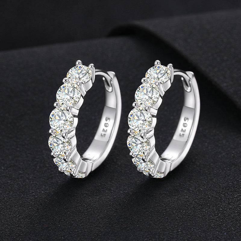 925 Silver Moissanite Hoop Earrings for Women and Men, Round Geometric Hip Hop Stud Hoop Earrings in Silver, Gold, and Rose Gold product image